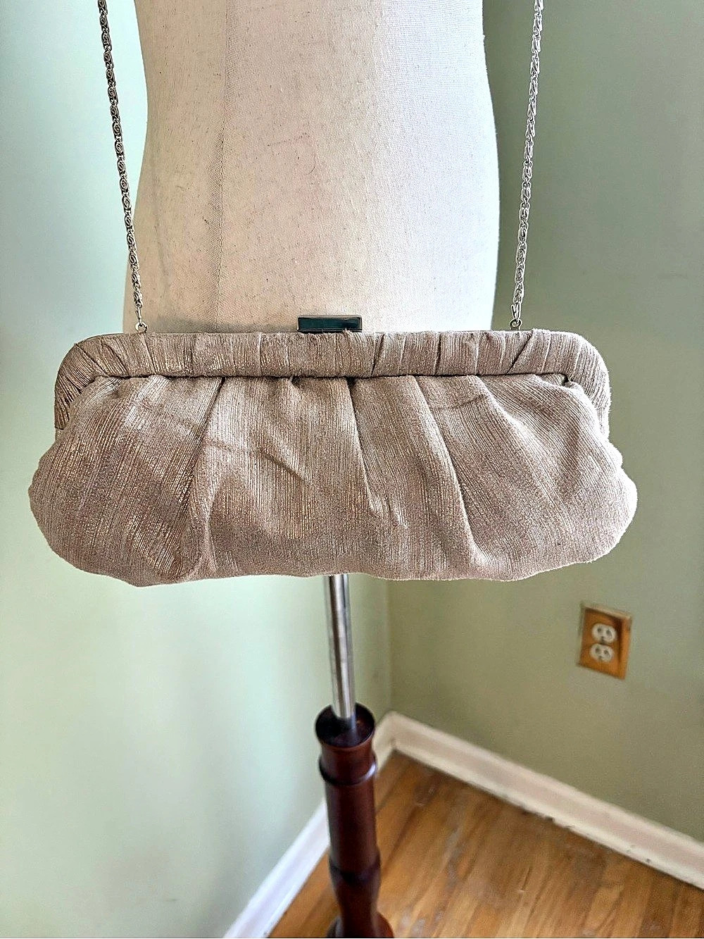 Call It Spring Ruched Chain Clutch in Gold